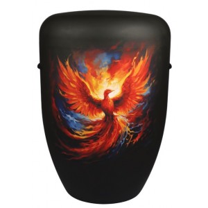 Hand Painted Biodegradable Cremation Ashes Funeral Urn / Casket - Phoenix Bird on Matt Black